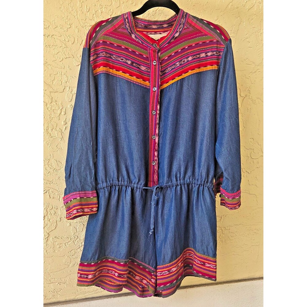 Jen's Pirate Booty Chambray Tencel Romper M/L Embroidered Guatemala Made in USA
